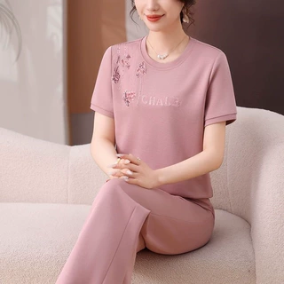 2026夏季圆领妈妈运动服新款套装时尚休闲宽松洋气减龄跑步两件套