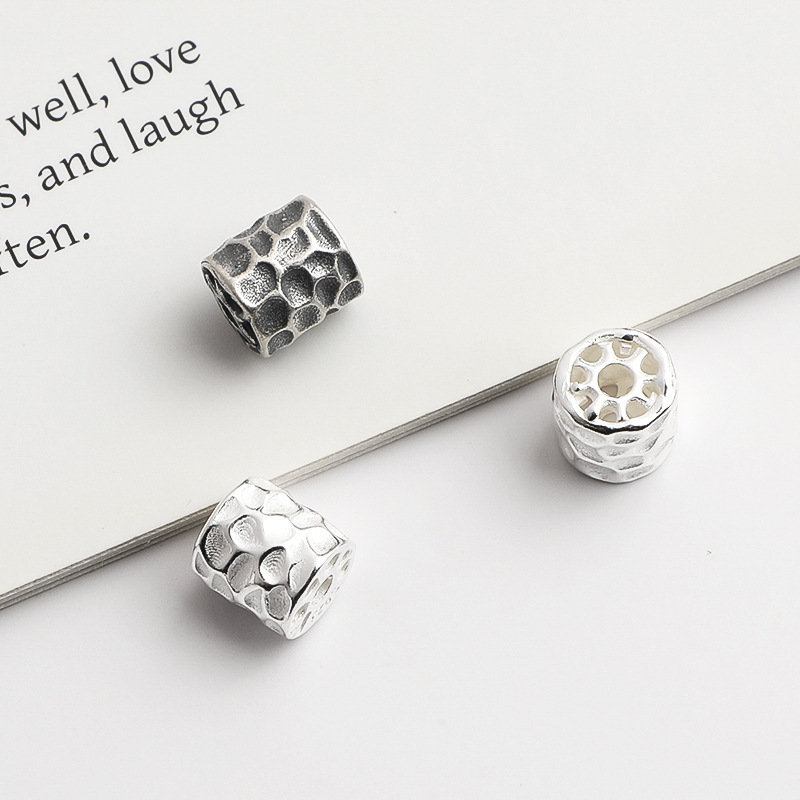 S925 sterling silver vintage hammered beads for DIY bracelet and necklace making, crystal charm beads, hammered texture loose beads accessories