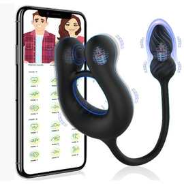 新品全包胶三点震动男士锁精环 APP前列腺后庭按摩器震动肛塞男同