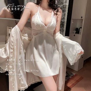 纯欲风性感蕾丝花边吊带睡衣女夏季冰丝绸法式睡裙家居服套装高级