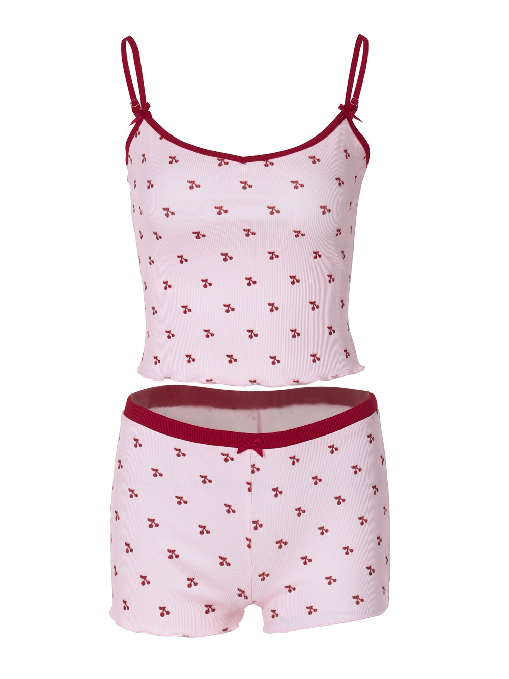 2026 Summer New Cherry Print Camisole T-Shirt Shorts Pajama Set For Women And Men Foreign Trade Cross-Border_ecoleips.com