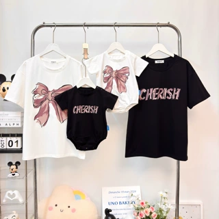 网红炸街2025夏季亲子装高端母子母女婴儿一家三口拍照短袖棉T恤
