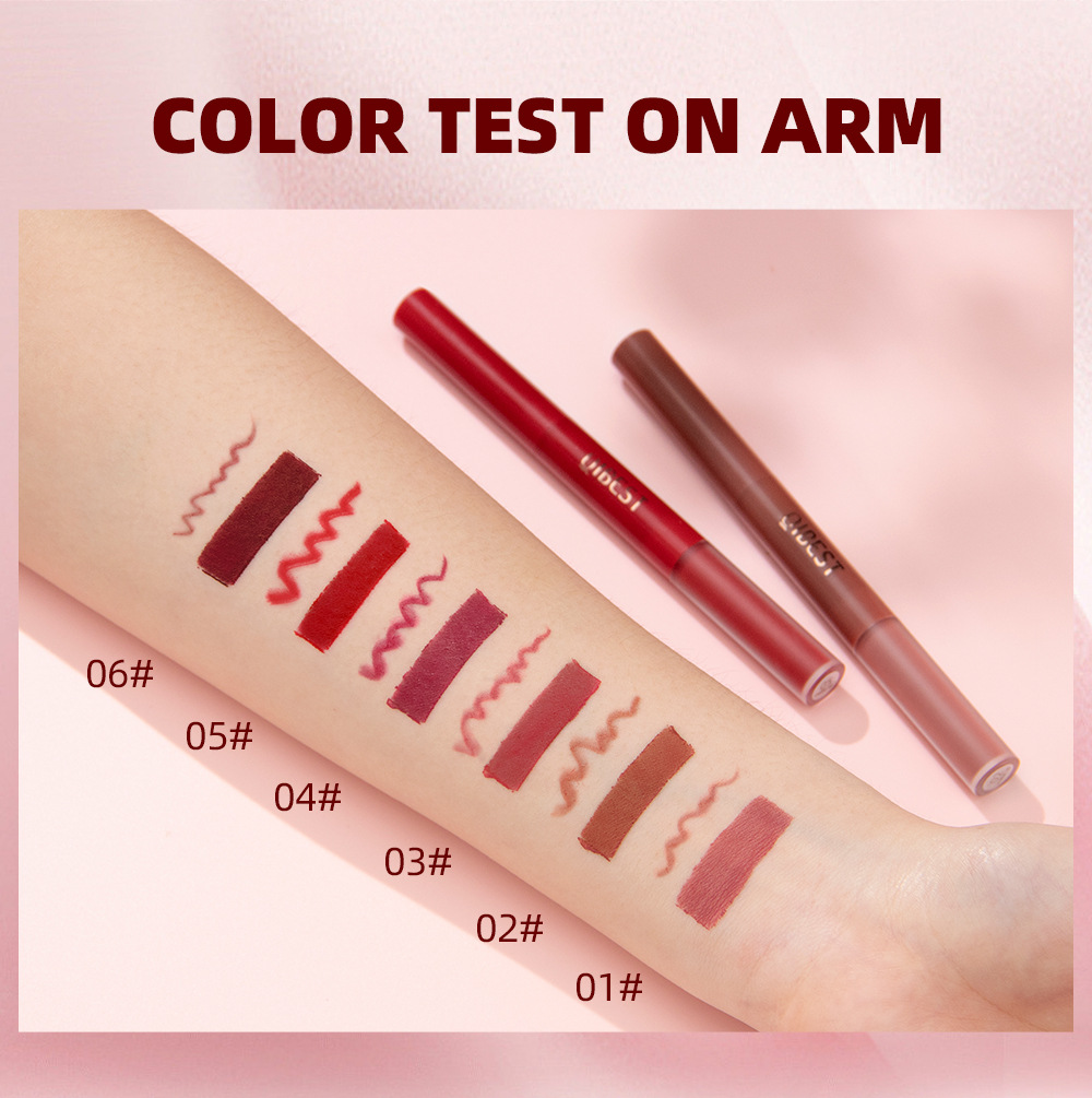 QIBEST Cross-border two-in-one Lip gloss and lip liner pen Waterproof matte velvet non-smudging double-headed lip gloss manufacturer wholesale undefined