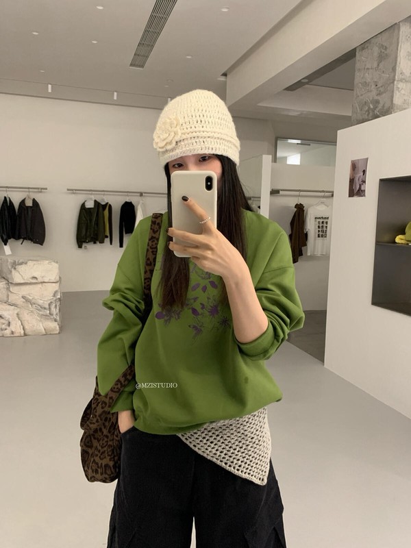 MZI STUDIO 秋季韩系简约风字母印花通勤休闲圆领长袖卫衣女13821|undefined