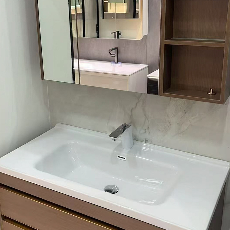 Medieval Style Walnut Ceramic Integrated Basin Bathroom Cabinet Combination Bathroom Wash Basin Wash Basin Washstand
