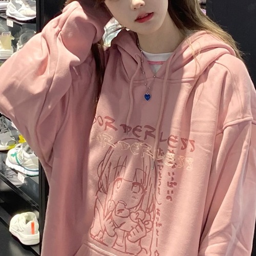 Fashionable salt-type small age-reducing street loose casual hooded hooded sweatshirt for women ins lazy style top