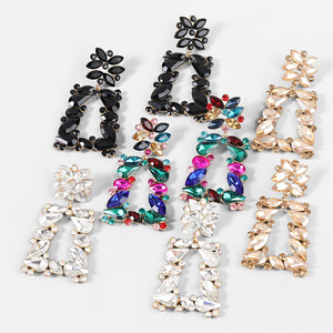 European and American creativity Alloy Diamond Rhinestone Geometric Earrings Women's flashing Fashion Party gemstones bling Earrings 