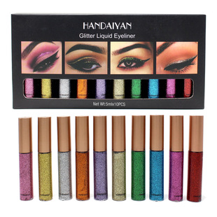 Cross-Border Liquid Eyeliner Pen 10-Color Set Handaiyan Stage Makeup Sequins Pearlescent Shiny Liquid Eyeliner Set