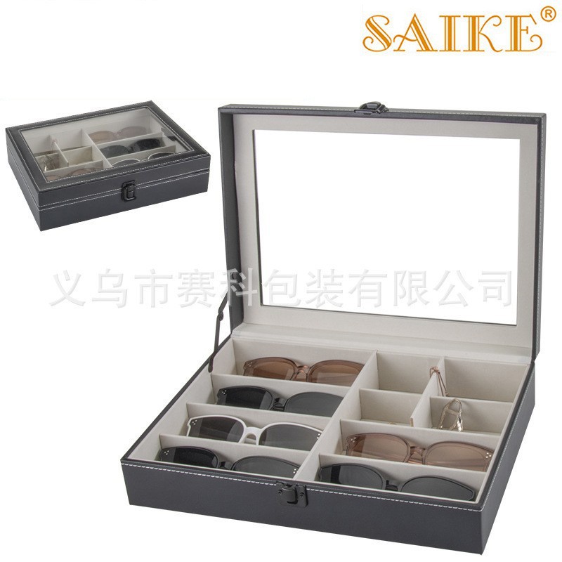 现货批发全新黑色五金8位眼镜收纳展示盒太阳镜墨镜黑色金属拉杆