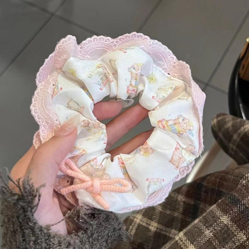 韩系蕾丝大肠发圈超大高级感慵懒风扎头花边发绳女丸子头头绳发饰|undefined