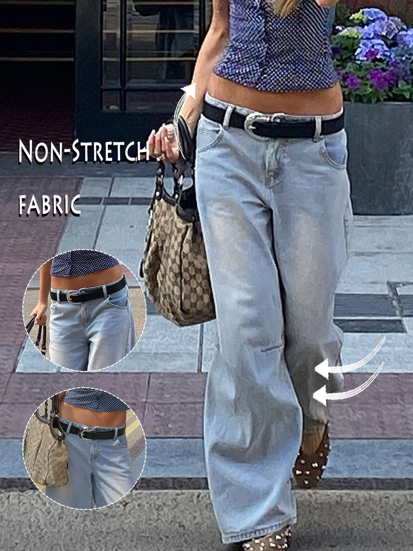 Women's Clothing Wide Leg Light Blue Jeans, High Waisted, Loose Fitting, Retro Style Floor Length Trousers, Wide Leg Washed Denim Jeans, Straight Leg._ecoleips.com