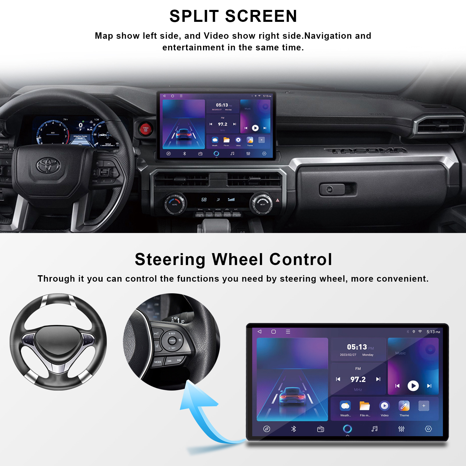 Toyota Car Display Screen Android High-Definition Dashboard Large-Screen Tv Gps Reversing Image Navigation System