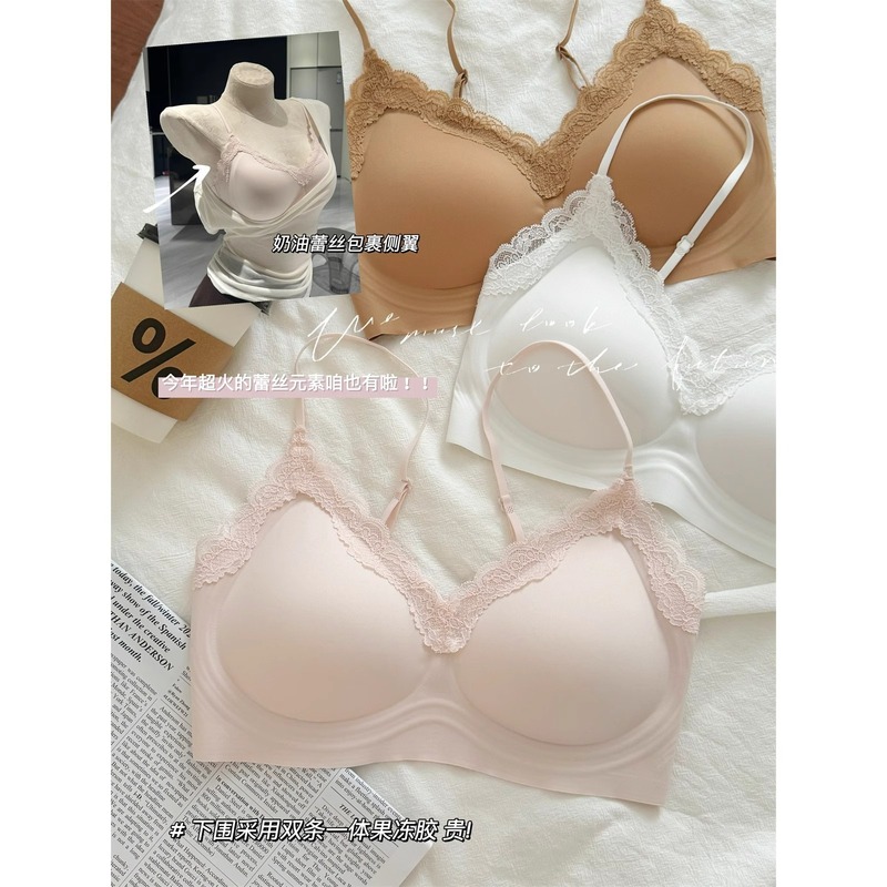 舒服蕾无痕蕾丝果冻条内衣女小胸聚拢美背细肩带云感文胸罩夏薄款|undefined