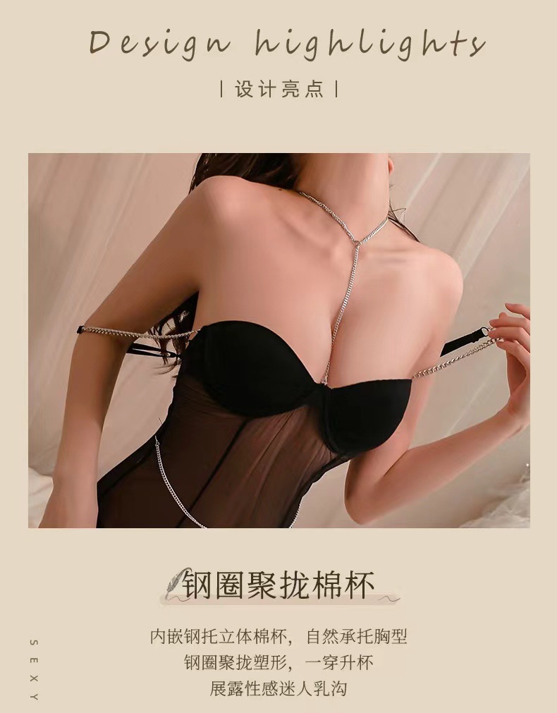 Open-Crotch Backless Bodysuit with Chest Support, Black Polyester One-Size Lingerie — detail image 5
