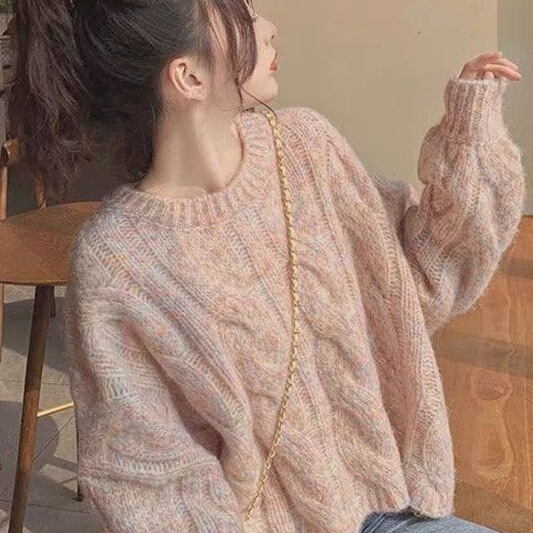 2025 Trendy Niche New Pullover Sweater Autumn Winter Knitwear Jacket Women's Pink Unique Base Top