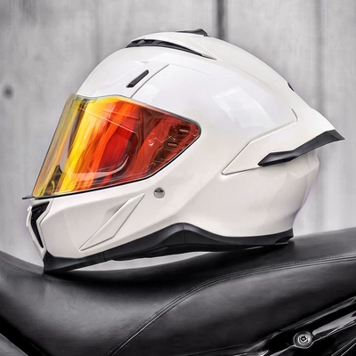 Motosiklet kaskı (dəbilqə) – riding, full-face motorcycle helmet - pearl-white-red-mirror-with-electronic-coating-free-clear-mirror-m55-56cm