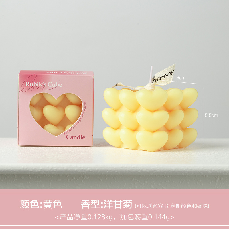 Love Cube Velas de aromaterapia Tanabata Día de San Valentín Día de San Valentín Sensación de la atmósfera hecha a mano Regalo de la fragancia geométrica Decoración interior