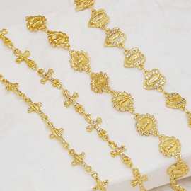 跨境欧美热销圣母手链铜镀金小众简约高级感宗教用品十字架手串女