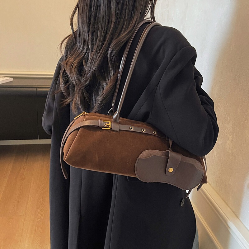 秋冬复古腋下通勤包女式手提包2025新款麂皮绒枕头包单肩保龄球包|undefined