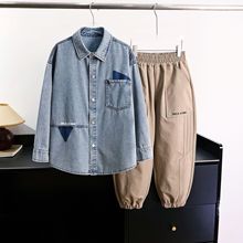 蓝色复古百搭牛仔衬衫外套男童长袖2025春季新款休闲宽松牛仔外套