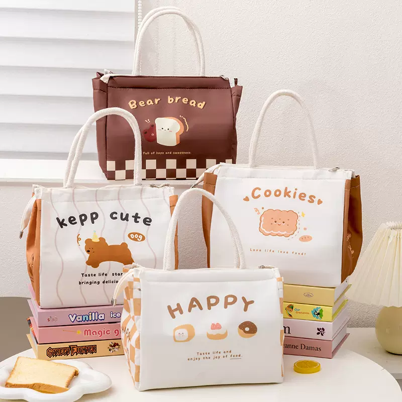 新品美拉德饭盒袋防水防油保温包大容量手提包上班上学便当包餐包