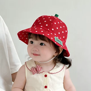 宝宝帽子春夏季薄款草莓渔夫帽婴幼儿外出防晒帽可爱洋气遮阳帽韩