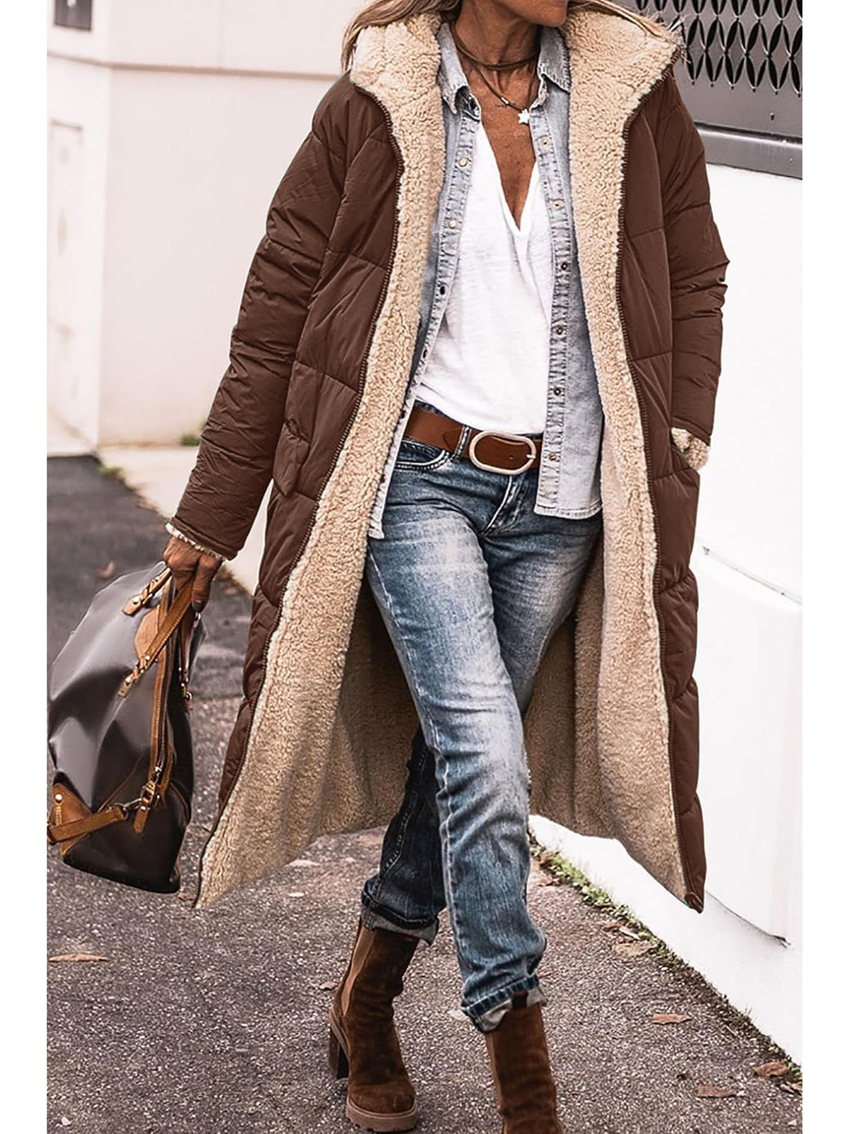 manteau populaire allongé doublé polaire extra épais manteau double face pour femme manteau d'hiver en coton rembourré populaire européen et américain_voghion.com