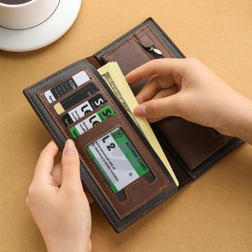 Men's Wallet, Leather, Unisex, Long, Multi-Card Slot, Suit Bag, Fashion Trend, Business Card Holder, Men's Money Clip