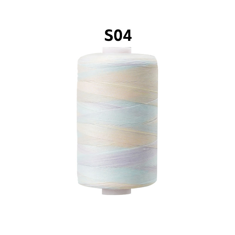 Línea multicolor de poliéster línea de prendas de vestir sección arco iris teñida línea de aguja manual línea de costura multicolor 402 hilo de costura de color