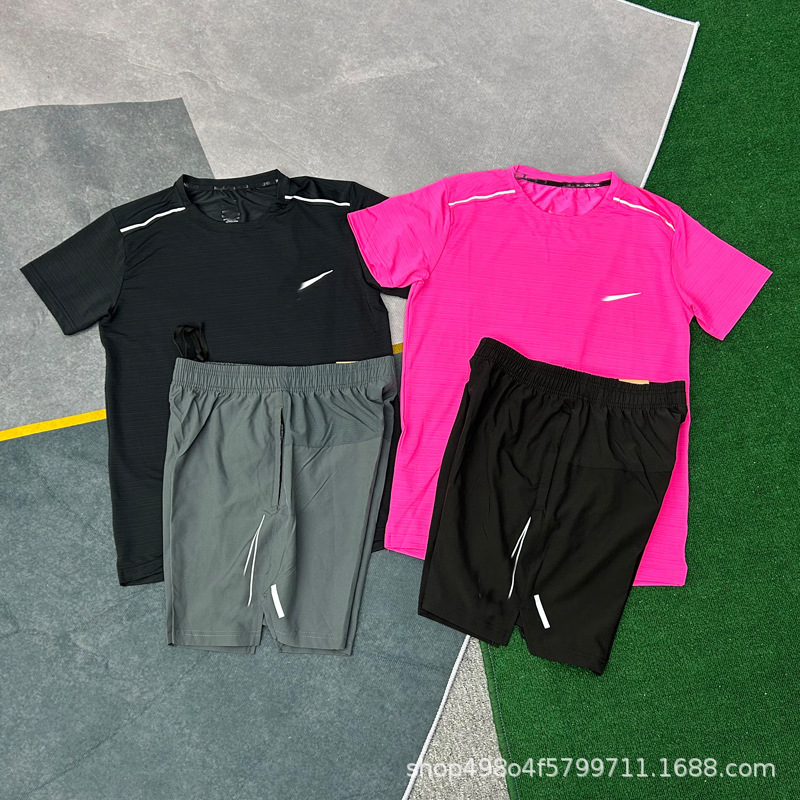 Wholesale New Sports Foreign Trade Suit Fitness Running Suit Quick-Drying Breathable Loose Casual Short-Sleeved Shorts Men's Clothing Wholesale New Sports Foreign Trade Suit Fitness Running Suit Quick-Drying Breathable Loose Casual Short-Sleeved Shorts Men's Clothing