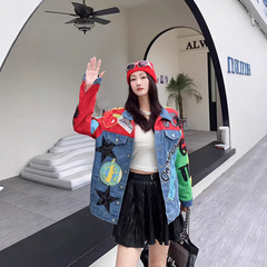 欧洲站2025春季新款撞色小个子牛仔外套女拼接短款夹克衫休闲上衣