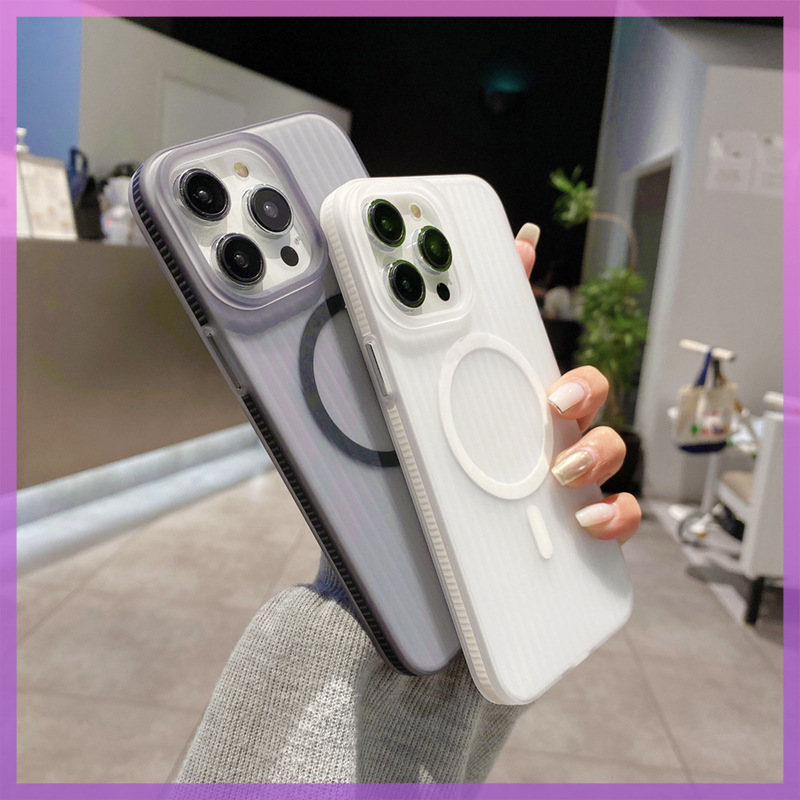 Ốp lưng iPhone 13 / 14 Pro Max màu trơn mờ cảm giác da, từ tính bao toàn bộ chống rơi — [Làm mờ da sương mù đen] từ tính hút lỗ lớn, [Cảm giác da sương mù trắng mờ] lỗ lớn Hút từ tính chi tiết 4