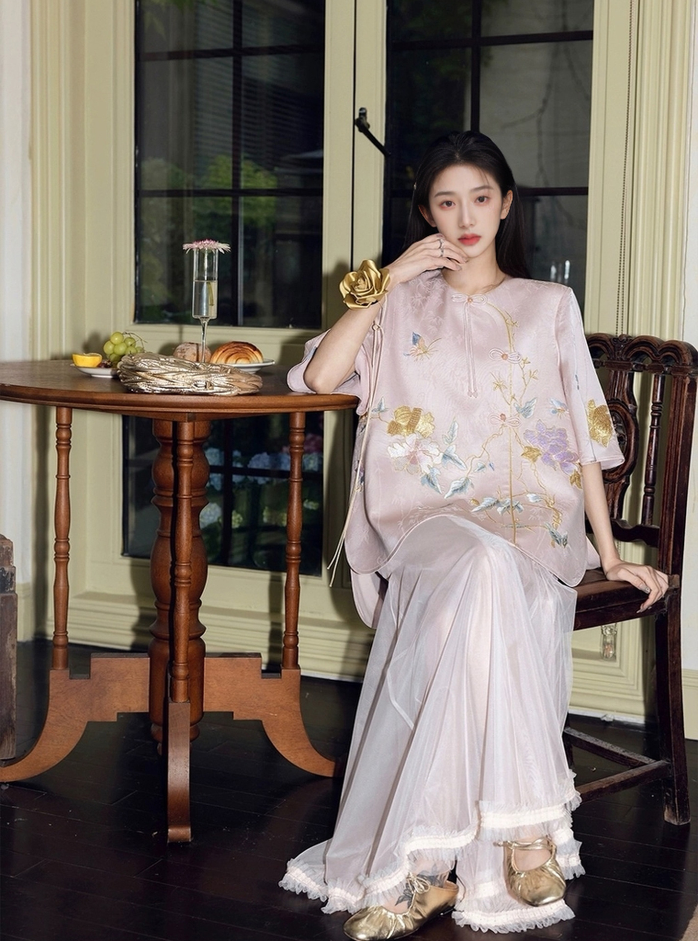 Bộ áo và váy maxi thêu hoa phong cách Trung Quốc mùa hè M5099 — Áo