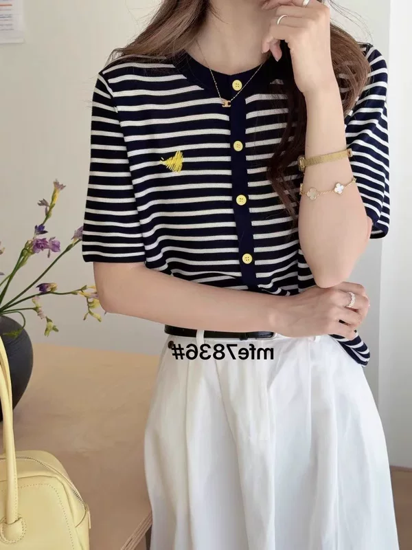 Летний кардиган с круглым воротником, вышивкой, oversize