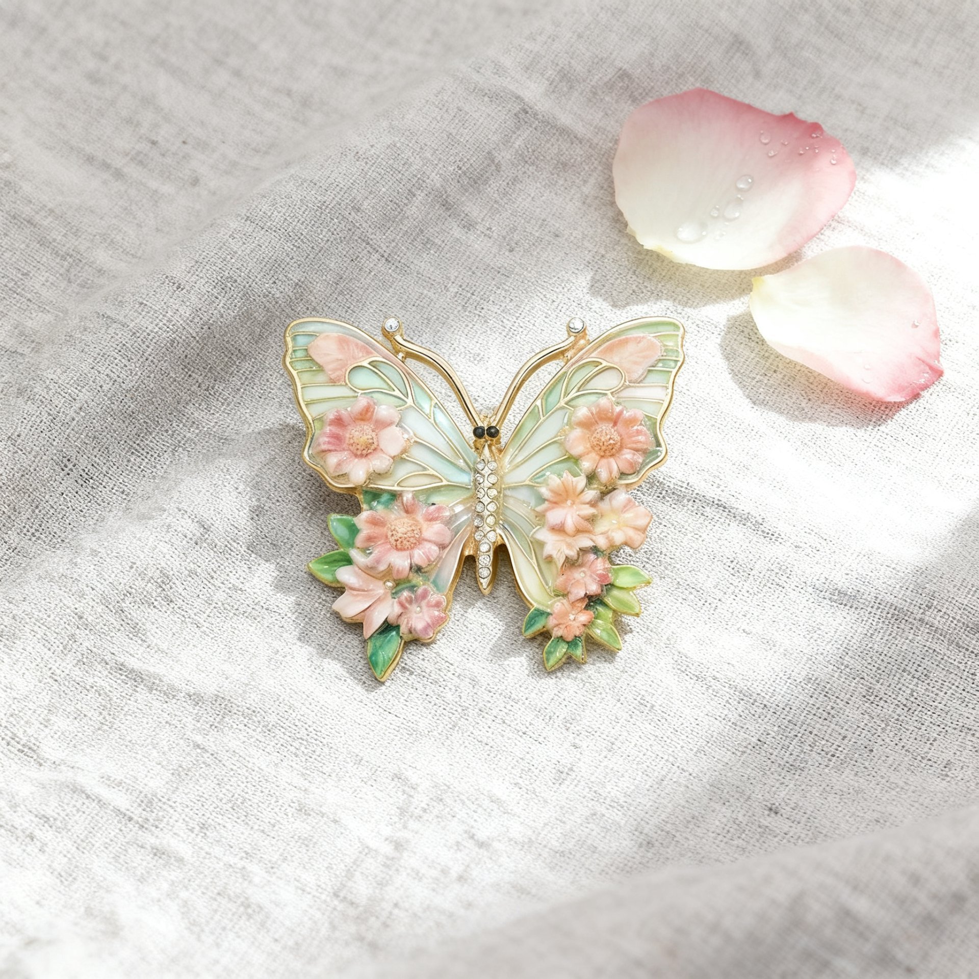 European and American Cross-Border Rhinestone-Encrusted Simulated Butterfly Enamel Elegant and Exquisite Light Luxury High-End Decorative Brooch Accessories