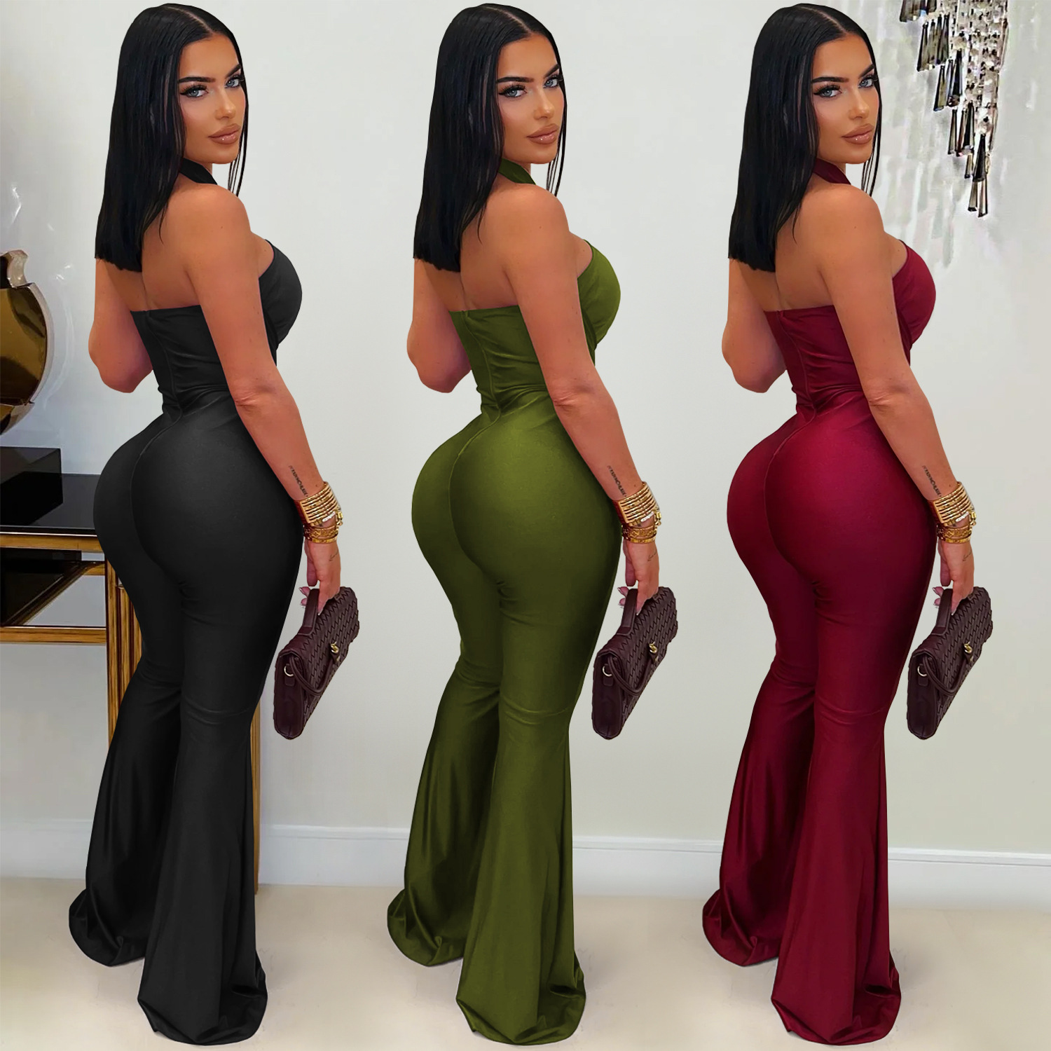 C7570 Aliexpress transfronterizo Amazon 2026 nueva ropa de mujer de color sólido temperamento colgante de brazo bolsas de piernas monjes