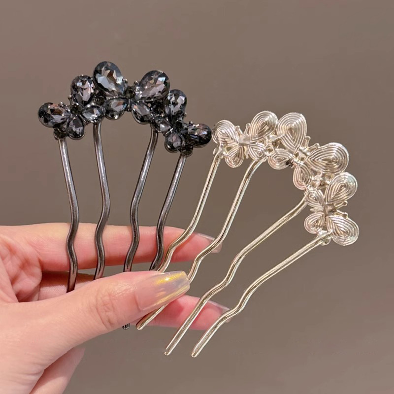 Diamante mariposa pinzas de cabello adornamiento para el cabello antiguo de alto nivel sensorial dispositivo de excitación de cuatro dientes peine de inserción temperamento pellizco peine para el cabello adornamiento para el cabello