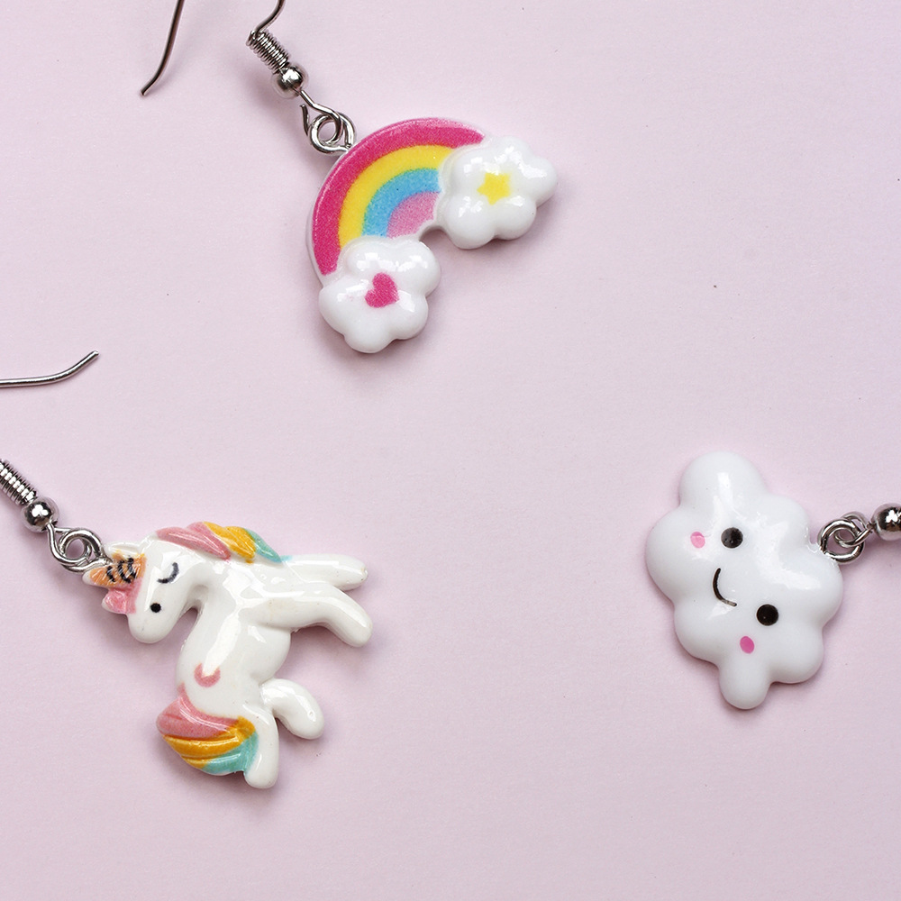 Fashion Crown Flower Resin Handmade Kidu0027S Drop Earrings 3 Pairs