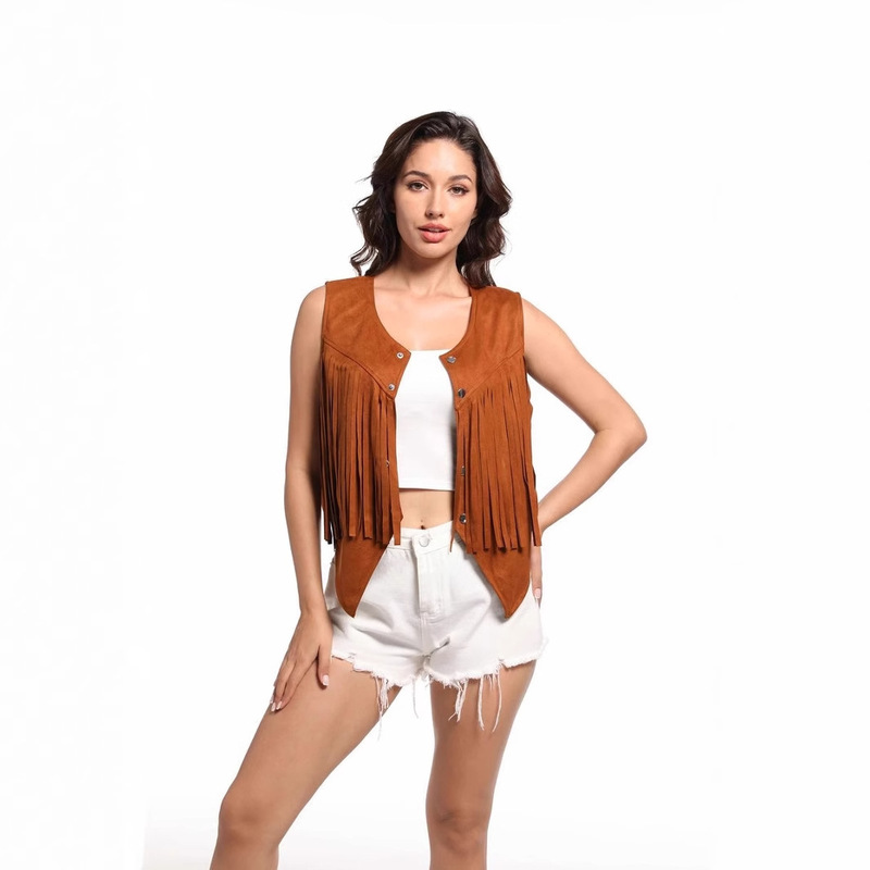 W191 Short Tassel Vest with Buttons 200g Suede Vest 2025 Summer New Style Vest W191 Short Tassel Vest with Buttons 200g Suede Vest 2025 Summer New Style Vest