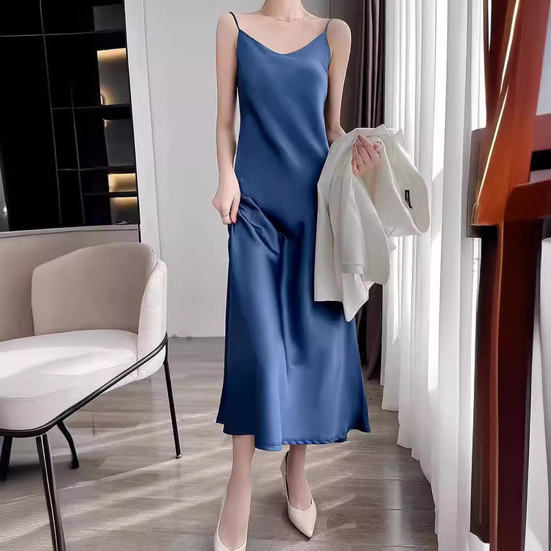 Dress Satin High-End Acetate Suspender Skirt for Women 24 New Summer Inner Elegant Over-The-Knee Long Skirt