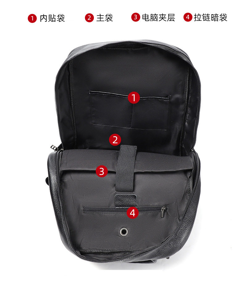 Ba lô nam da bò lớp đầu tiên đơn giản, túi đựng laptop đi học đi làm du lịch 42×32×12 cm — Màu đen chi tiết 8