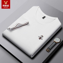 重磅春夏新款薄款刺绣直筒圆领短袖 商务时尚中年男士现货纯色t恤
