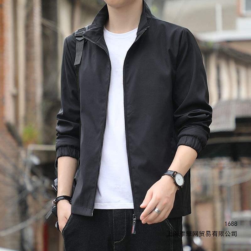 2026 Men's Spring Jacket Jacket for Young and Middle-Aged Men, Stand Collar, Solid Color, Outerwear