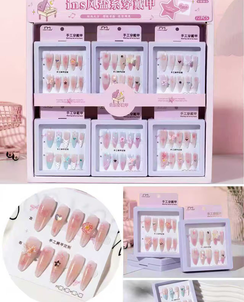 Nuevo desgaste de la serie de mariposa de uñas etiquetas de uñas niñas caja de almacenamiento transparente etiquetas de uñas falsas niñas etiquetas de uñas cortas