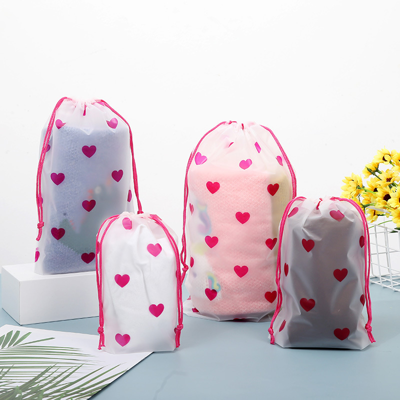 透明便攜愛心束口袋旅行抽繩袋衣物分裝袋內衣內褲鞋子收納袋批發