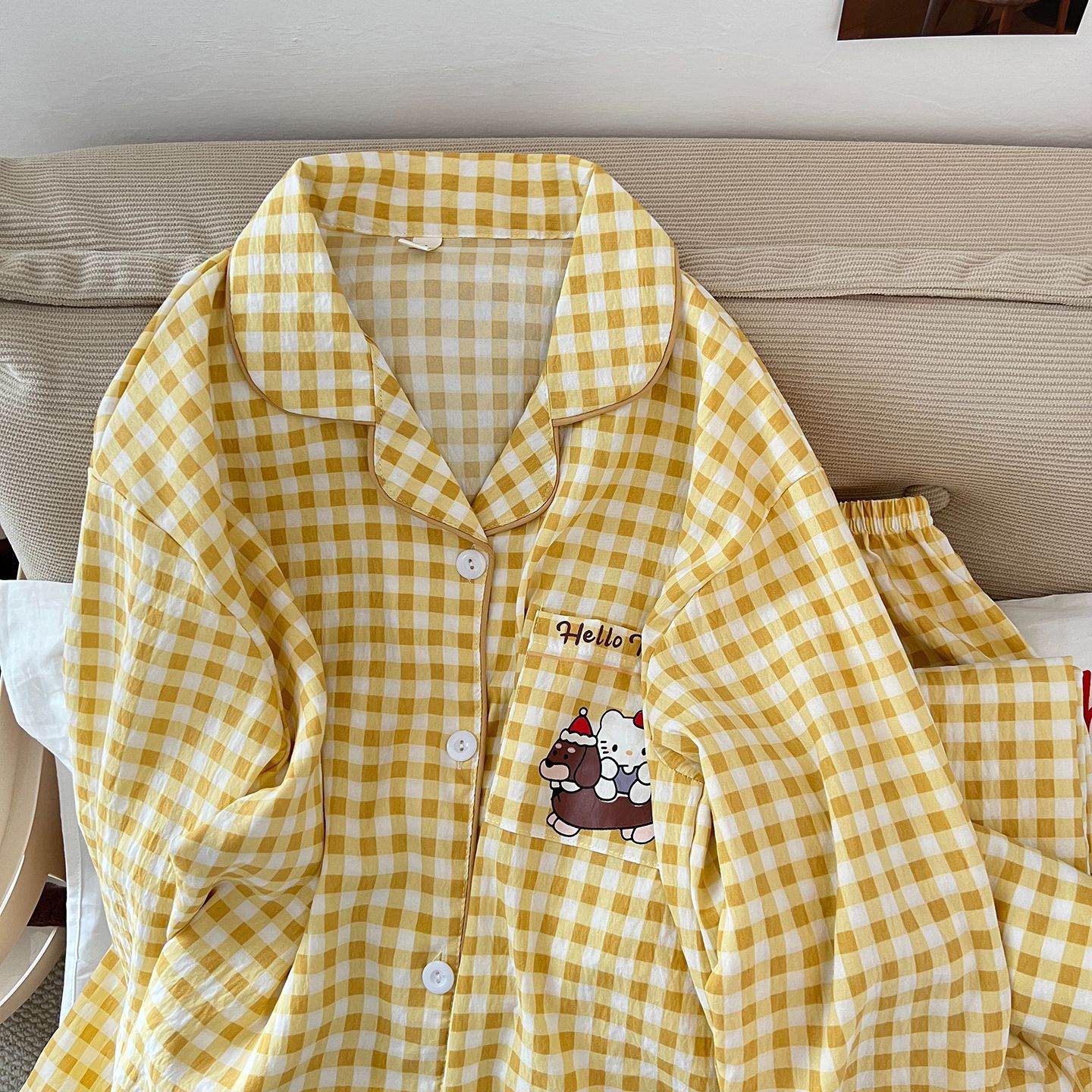 Nuevos pijamas para mujer, primavera y verano, manga larga, nubes, algodón, traje lindo para estudiantes, servicio a domicilio, se puede usar fuera del sudeste asiático transfronterizo