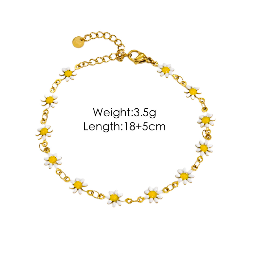 Sweet Style PVD Coated 14K Gold Real Gold Plated Flower 304 Stainless Steel Sweet Waterproof Non Tarnish Bracelets Anklet Necklace
