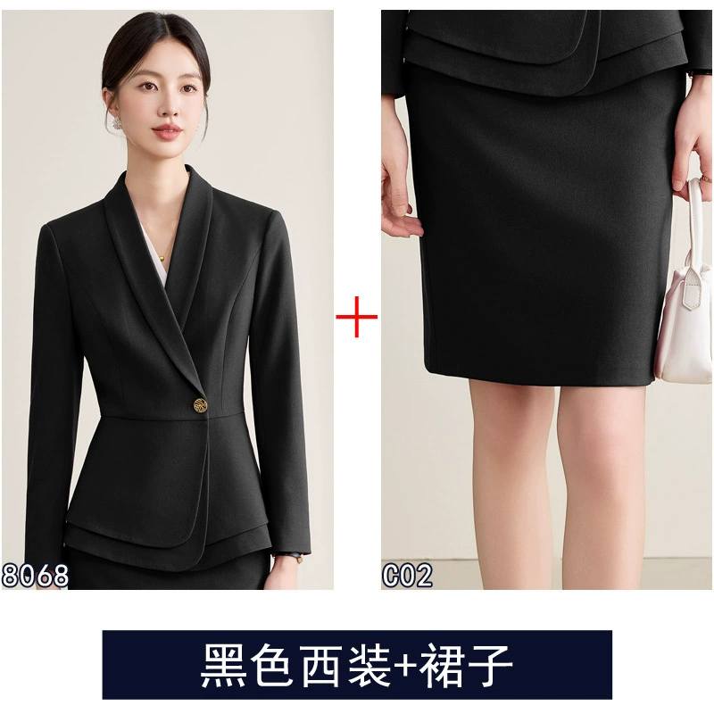 Demi-season fashionable long-sleeve, high-end fitted classic suit, brace for work
