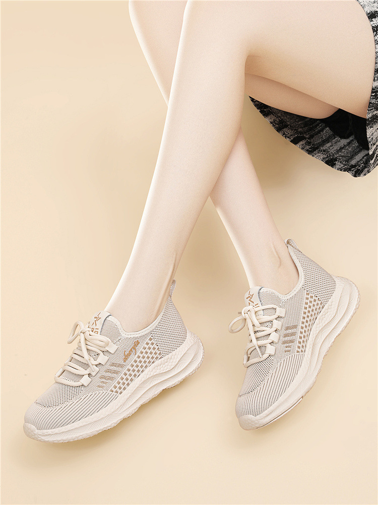Giày sneaker nữ dệt kim lưới thoáng khí đế mềm đi bộ chạy bộ du lịch — 6045 Màu be, 6045 Da đen chi tiết 11