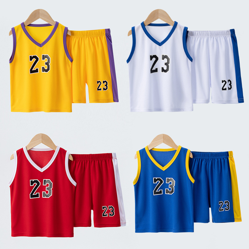 Cross-Border Kidsren's Summer Basketball Uniform Set Quick-Drying Sports Jersey Vest Sleeveless Two-Piece Football Uniform V Neck
